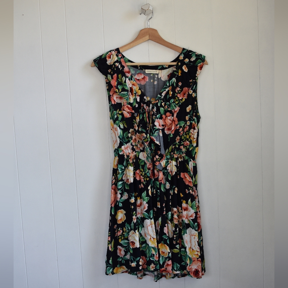 ☆ MISS lOVE Navy Floral Tie-Front Dress